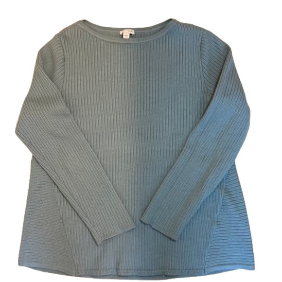 J. Jill Cable Knit Pullover Cotton Blend Sweater Light Teal Boat Neck, sz Large - Picture 5 of 9
